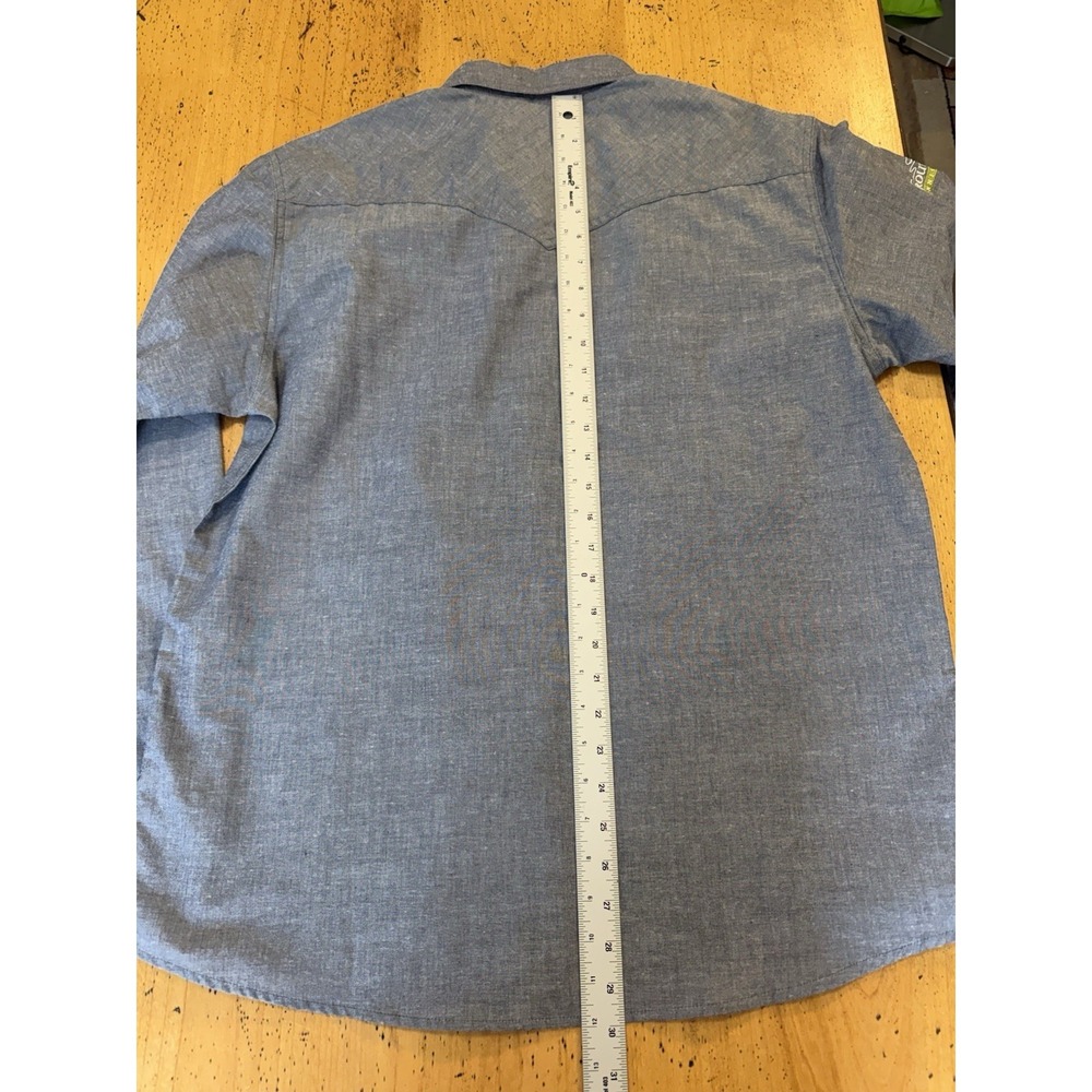 Simms Fishing No-Tellum Shirt Blue/Gray Pearl Snap Travel Fishing Size Large - Picture 8 of 10